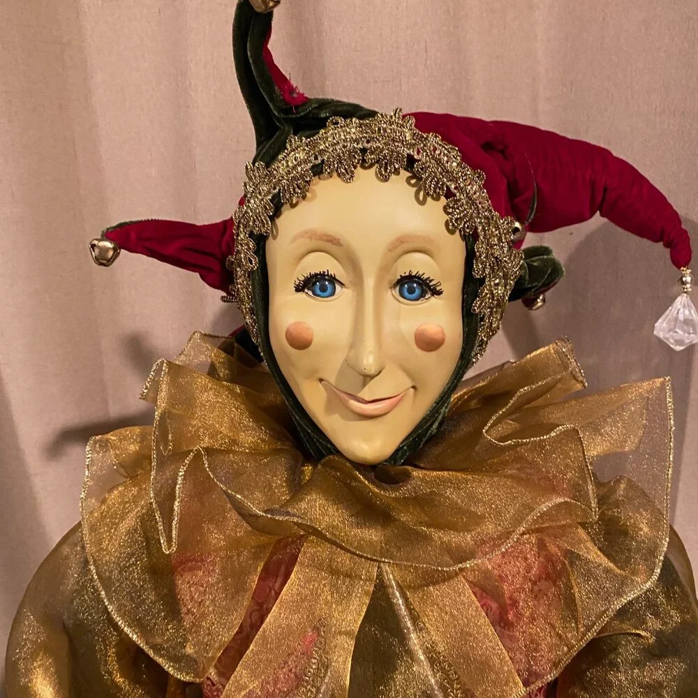 Vintage Life-Size‎ Christmas Elf Jester – 4ft Velvet Decor with Bells